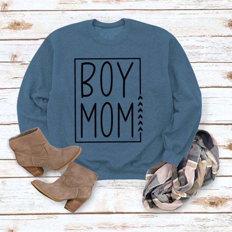 Pullover Simple Round Neck Top Long Sleeve Boy Mom Printed Loose Sweater