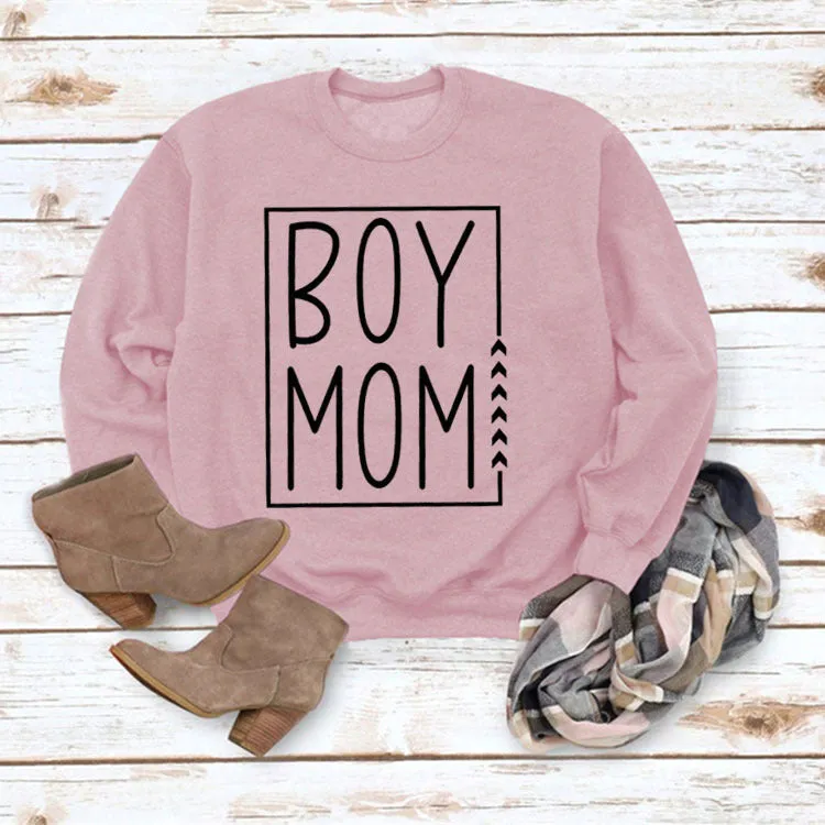 Pullover Simple Round Neck Top Long Sleeve Boy Mom Printed Loose Sweater