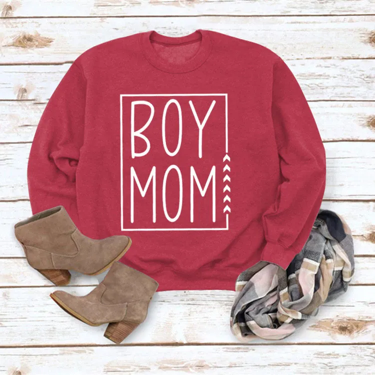 Pullover Simple Round Neck Top Long Sleeve Boy Mom Printed Loose Sweater