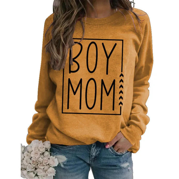 Pullover Simple Round Neck Top Long Sleeve Boy Mom Printed Loose Sweater