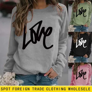 Pullover Simple Round Neck Top Long Sleeve LOVE Printed Loose Sweater