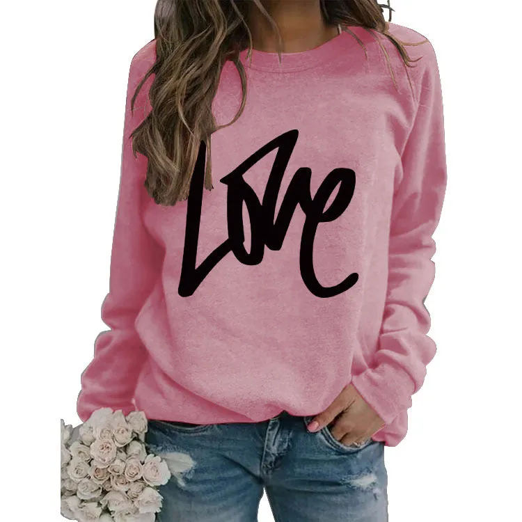 Pullover Simple Round Neck Top Long Sleeve LOVE Printed Loose Sweater