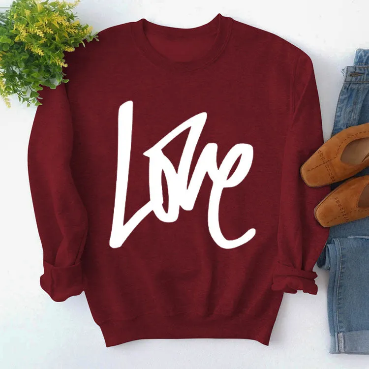 Pullover Simple Round Neck Top Long Sleeve LOVE Printed Loose Sweater