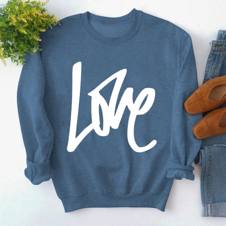 Pullover Simple Round Neck Top Long Sleeve LOVE Printed Loose Sweater