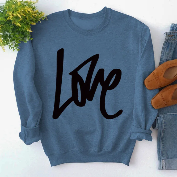 Pullover Simple Round Neck Top Long Sleeve LOVE Printed Loose Sweater