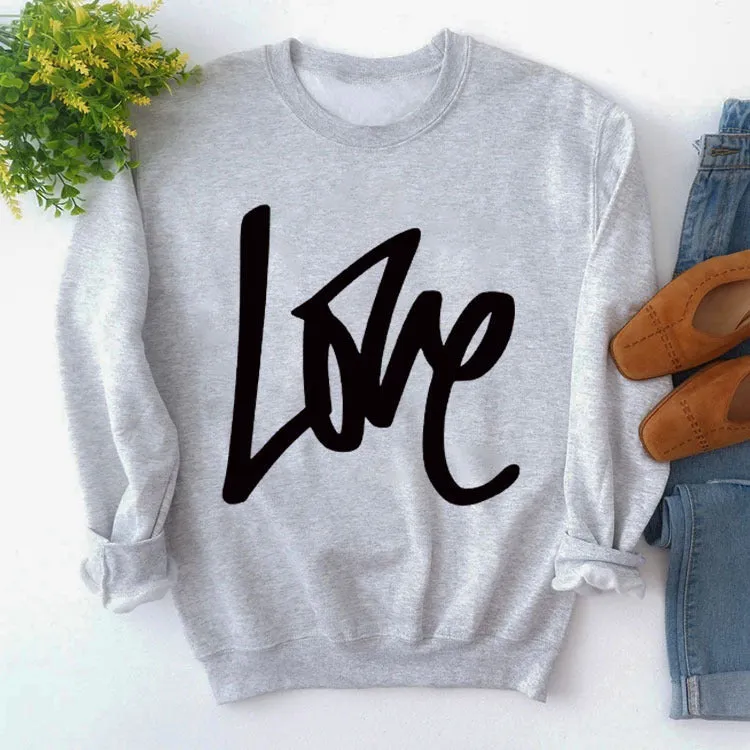 Pullover Simple Round Neck Top Long Sleeve LOVE Printed Loose Sweater