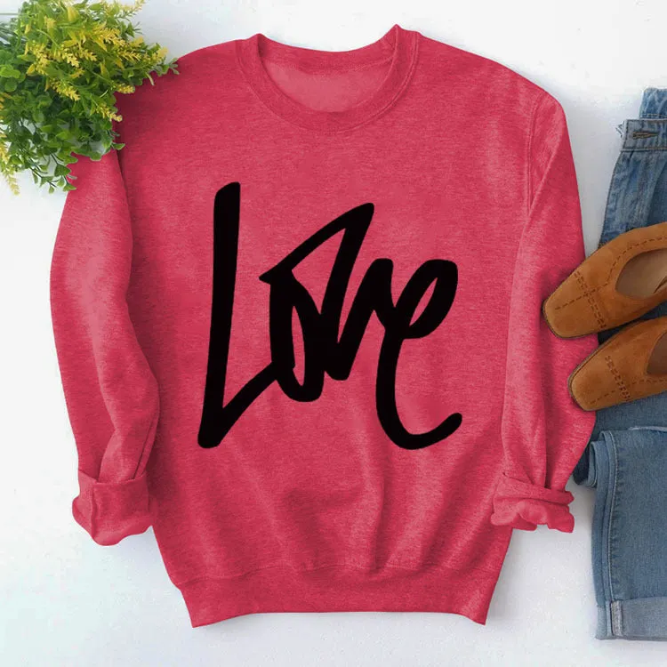 Pullover Simple Round Neck Top Long Sleeve LOVE Printed Loose Sweater