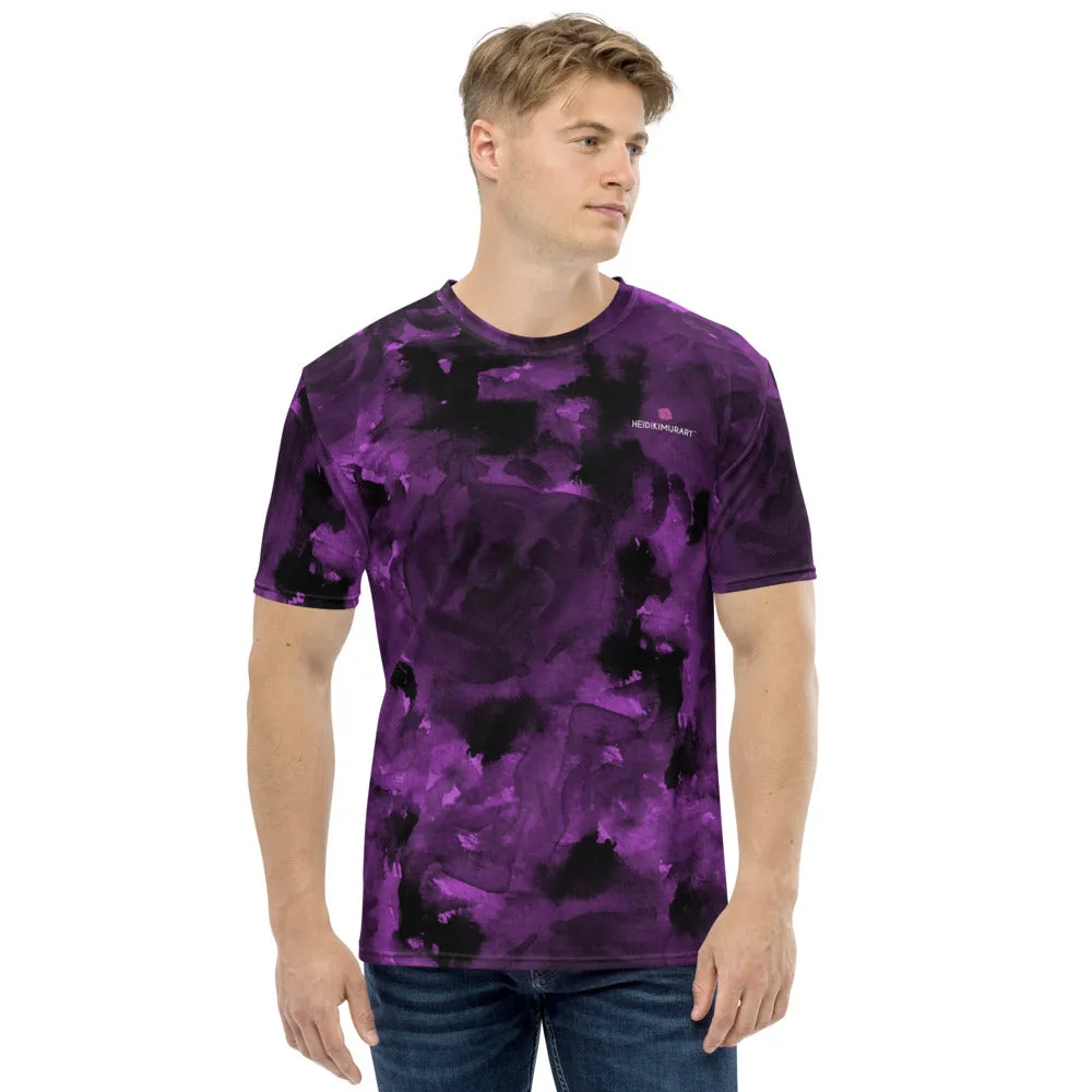 Purple Floral Abstract Men's T-shirt, Flower Print Abstract Luxury Tee For Men-Made in USA/EU/MX