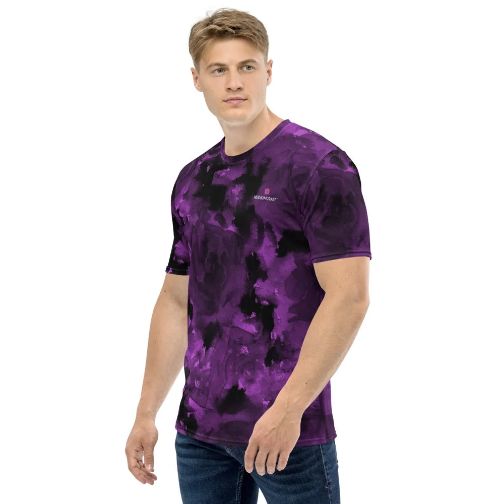 Purple Floral Abstract Men's T-shirt, Flower Print Abstract Luxury Tee For Men-Made in USA/EU/MX