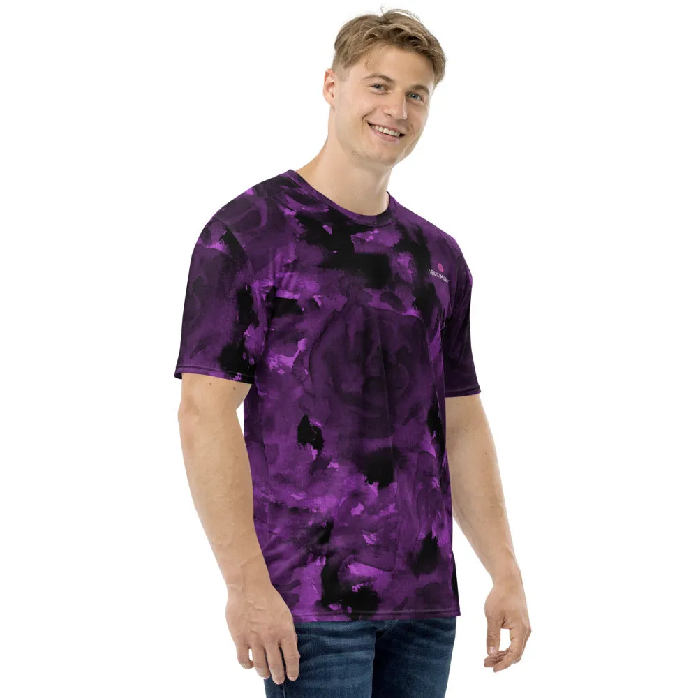 Purple Floral Abstract Men's T-shirt, Flower Print Abstract Luxury Tee For Men-Made in USA/EU/MX