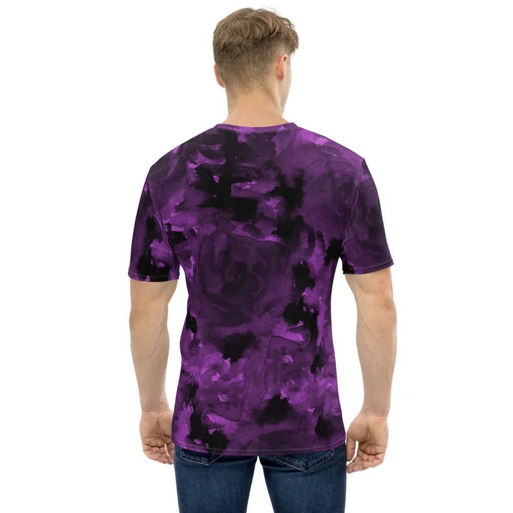 Purple Floral Abstract Men's T-shirt, Flower Print Abstract Luxury Tee For Men-Made in USA/EU/MX