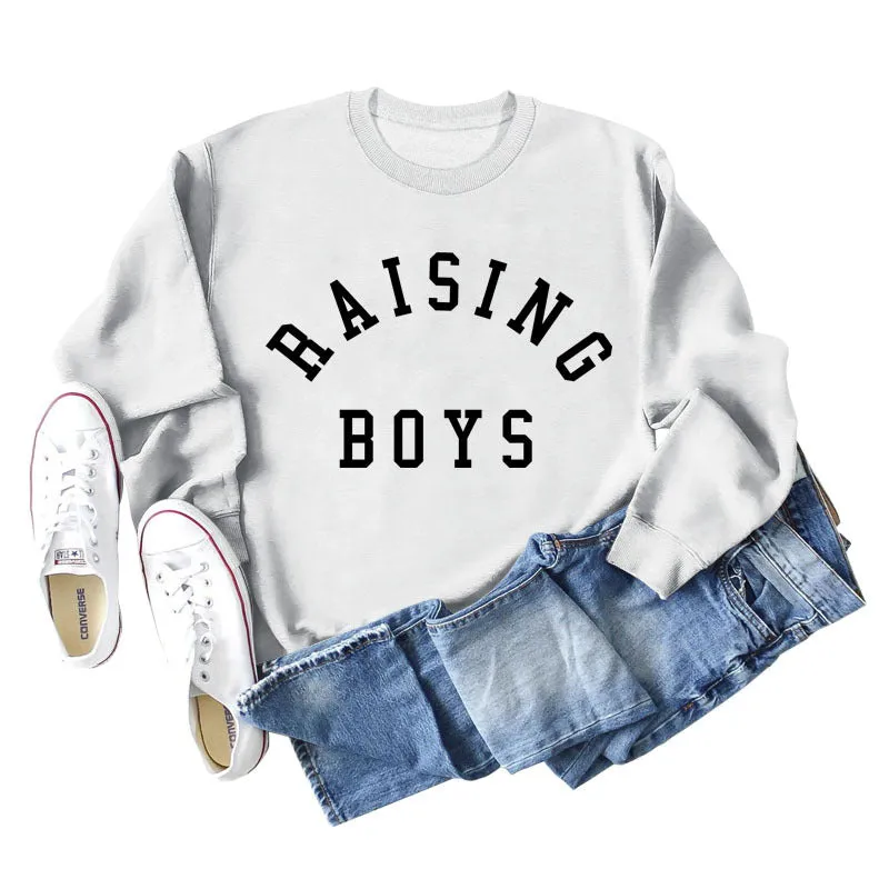 RAISING BOYS LETTERS LOOSE WOMEN'S BASE LONG SLEEVE SHIRT OVERSIZED SWEATSHIRT