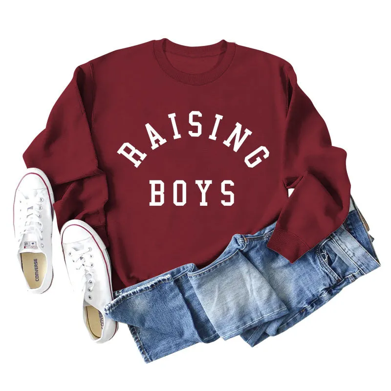 RAISING BOYS LETTERS LOOSE WOMEN'S BASE LONG SLEEVE SHIRT OVERSIZED SWEATSHIRT