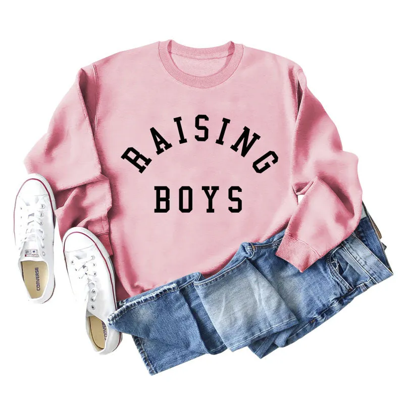 RAISING BOYS LETTERS LOOSE WOMEN'S BASE LONG SLEEVE SHIRT OVERSIZED SWEATSHIRT