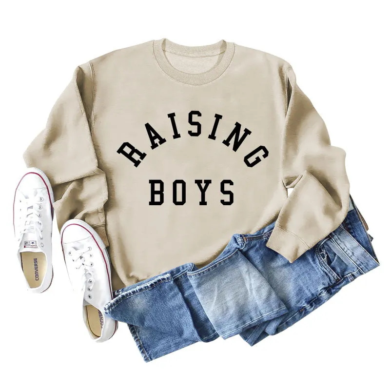 RAISING BOYS LETTERS LOOSE WOMEN'S BASE LONG SLEEVE SHIRT OVERSIZED SWEATSHIRT