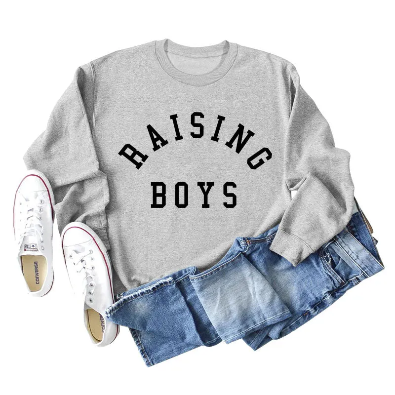 RAISING BOYS LETTERS LOOSE WOMEN'S BASE LONG SLEEVE SHIRT OVERSIZED SWEATSHIRT