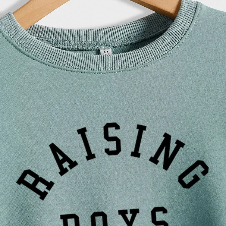 RAISING BOYS LETTERS LOOSE WOMEN'S BASE LONG SLEEVE SHIRT OVERSIZED SWEATSHIRT