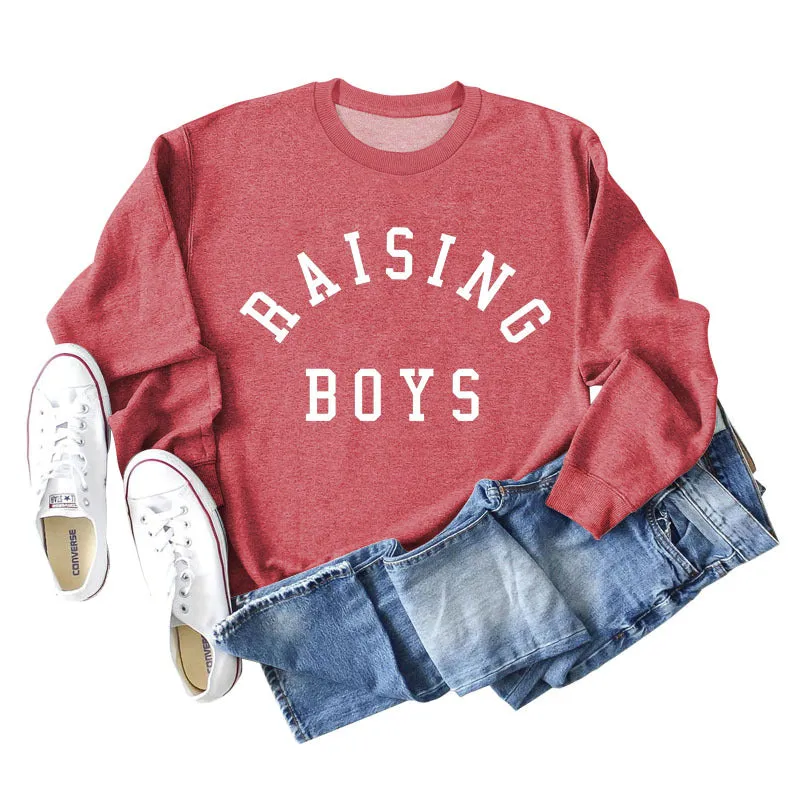 RAISING BOYS LETTERS LOOSE WOMEN'S BASE LONG SLEEVE SHIRT OVERSIZED SWEATSHIRT