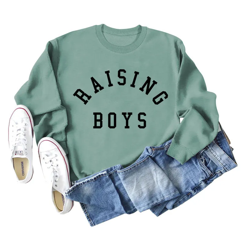 RAISING BOYS LETTERS LOOSE WOMEN'S BASE LONG SLEEVE SHIRT OVERSIZED SWEATSHIRT