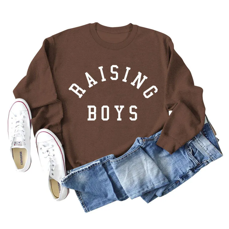 RAISING BOYS LETTERS LOOSE WOMEN'S BASE LONG SLEEVE SHIRT OVERSIZED SWEATSHIRT