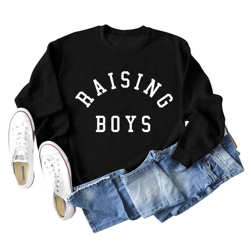 RAISING BOYS LETTERS LOOSE WOMEN'S BASE LONG SLEEVE SHIRT OVERSIZED SWEATSHIRT