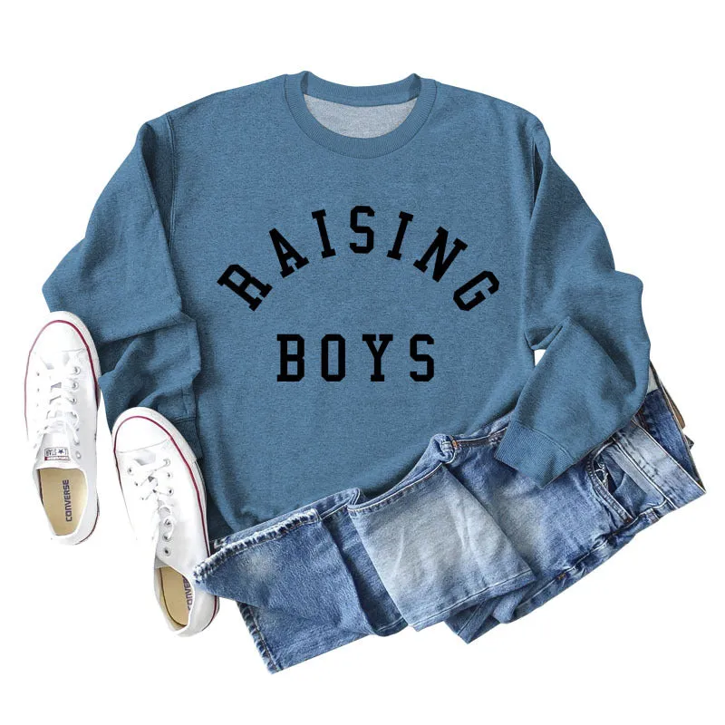 RAISING BOYS LETTERS LOOSE WOMEN'S BASE LONG SLEEVE SHIRT OVERSIZED SWEATSHIRT