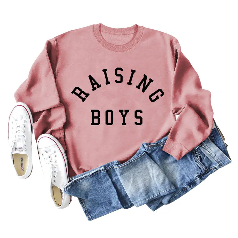 RAISING BOYS LETTERS LOOSE WOMEN'S BASE LONG SLEEVE SHIRT OVERSIZED SWEATSHIRT