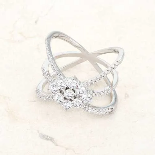 Rhodium Plated Mindy 0.8ct CZ Delicate Triple Wrap Ring