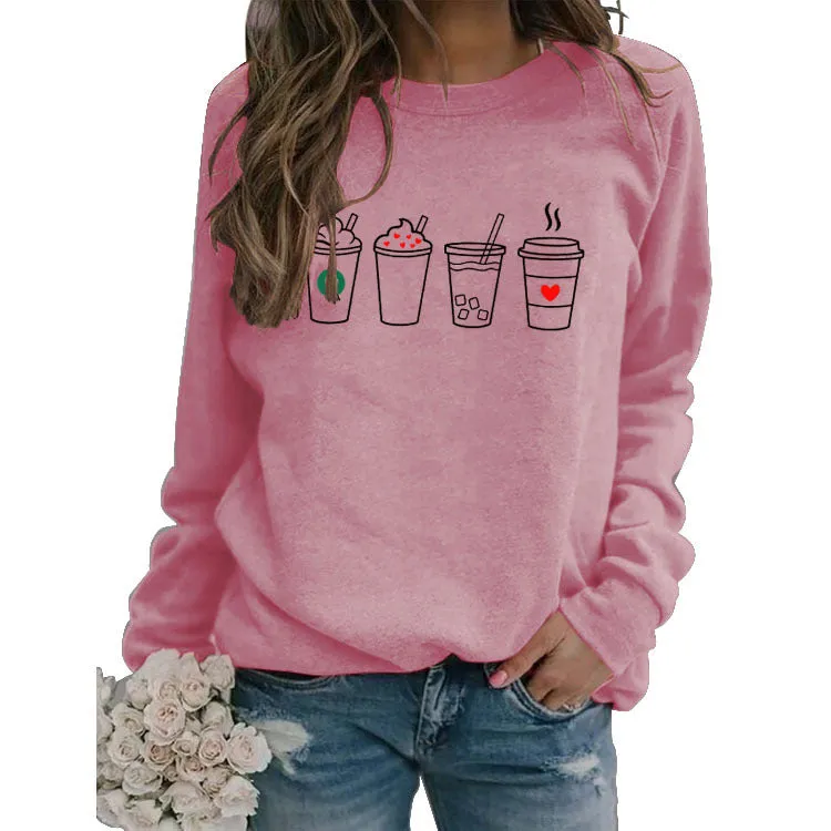 Round Neck Fashion Large Size Womens Long Sleeve Loose Print Sweater