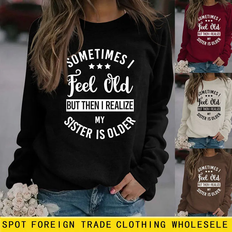 Round Neck Long Sleeve Sometimes I Feel Printed Loose Sweater