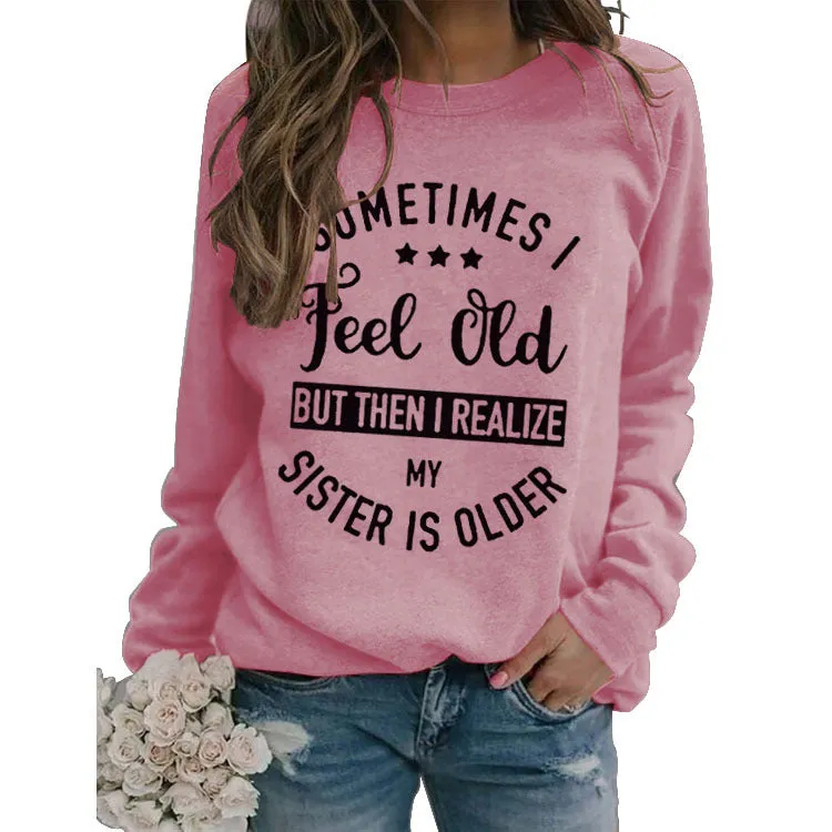 Round Neck Long Sleeve Sometimes I Feel Printed Loose Sweater