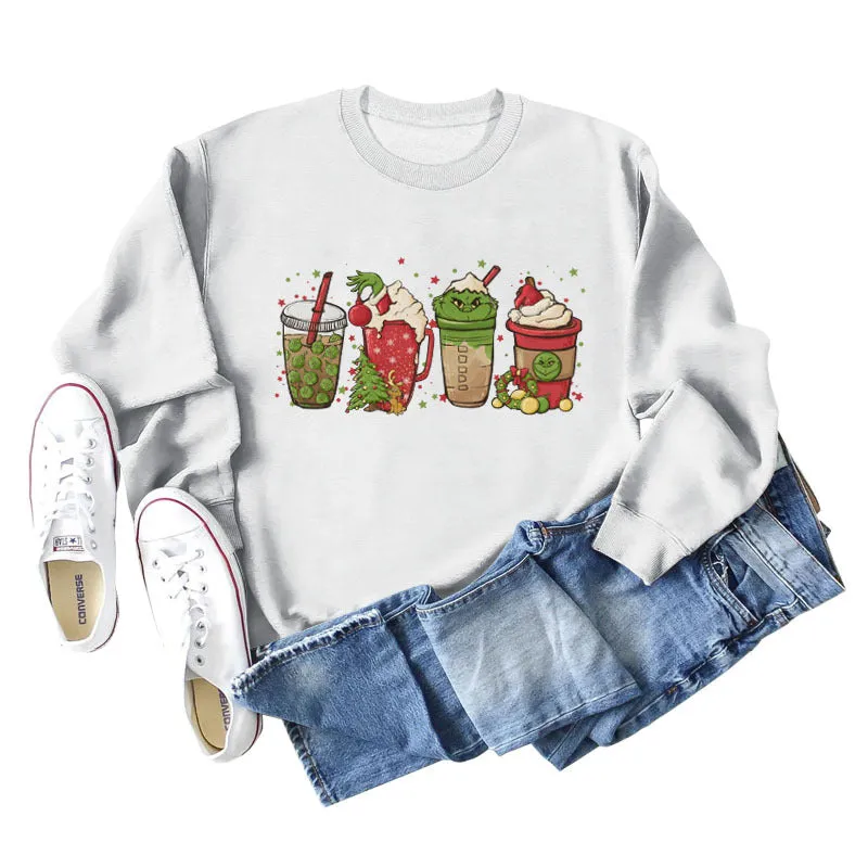 Round Neck Loose Bottom Print Long Sleeved Sweatshirt Woman