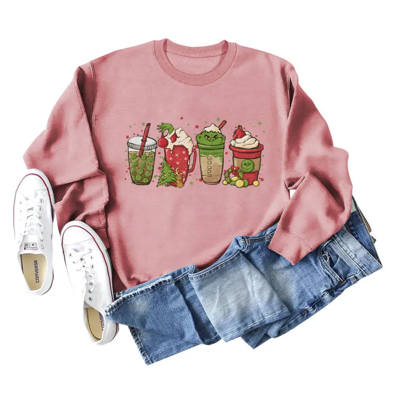 Round Neck Loose Bottom Print Long Sleeved Sweatshirt Woman