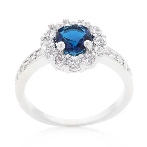 Sapphire Blue Halo Engagement Ring