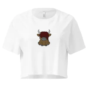 Scottish Highland Cow Embroidered Cropped T-Shirt