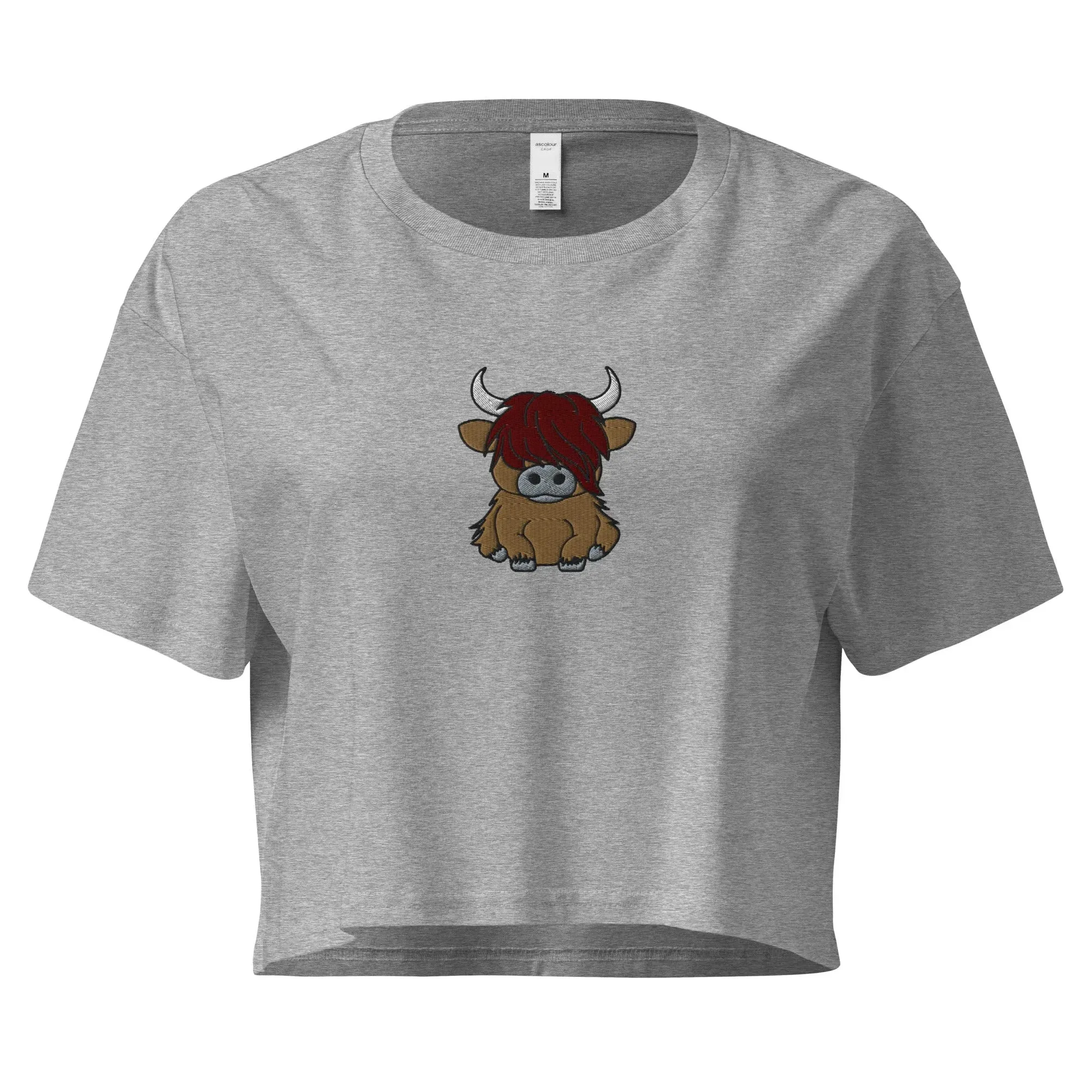 Scottish Highland Cow Embroidered Cropped T-Shirt