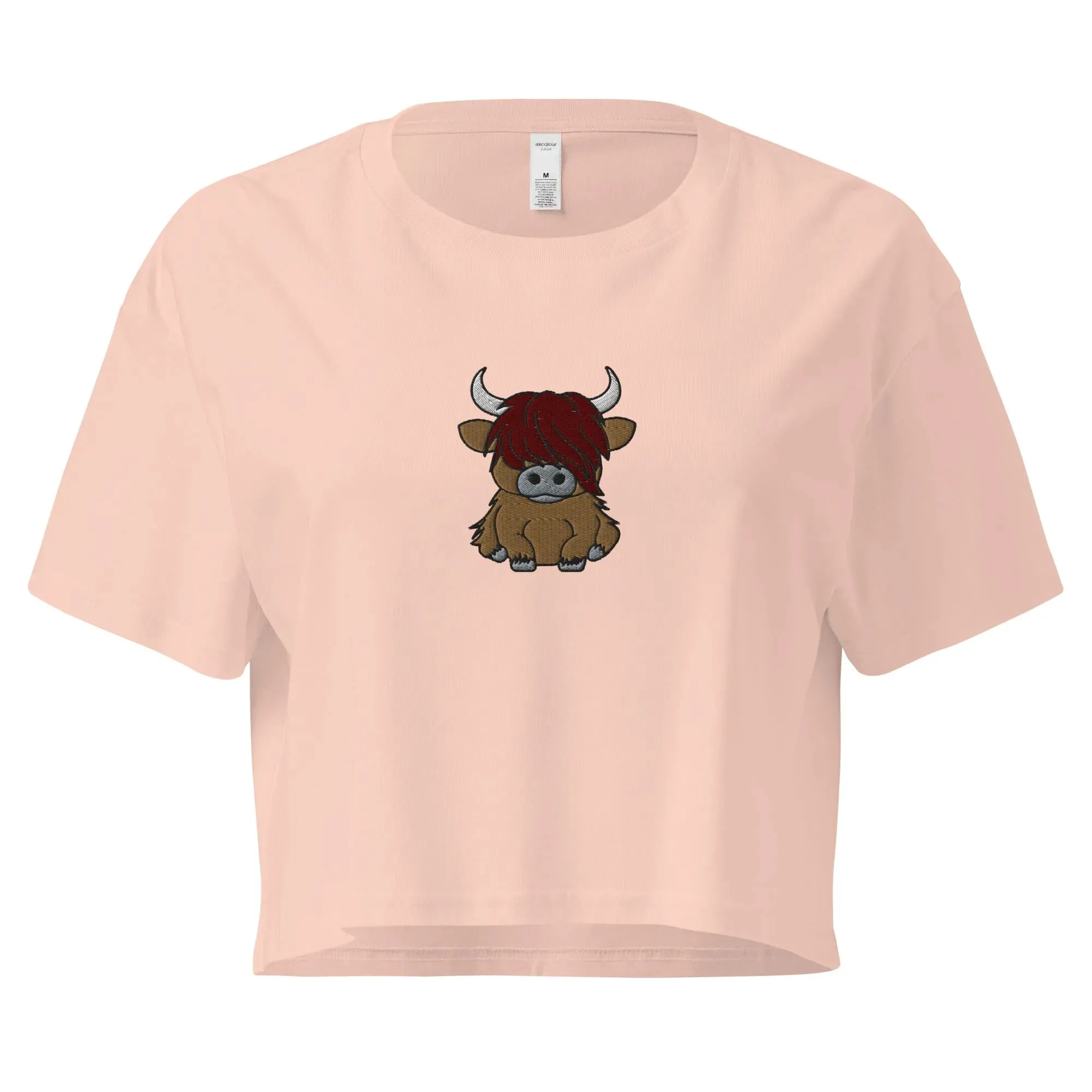 Scottish Highland Cow Embroidered Cropped T-Shirt