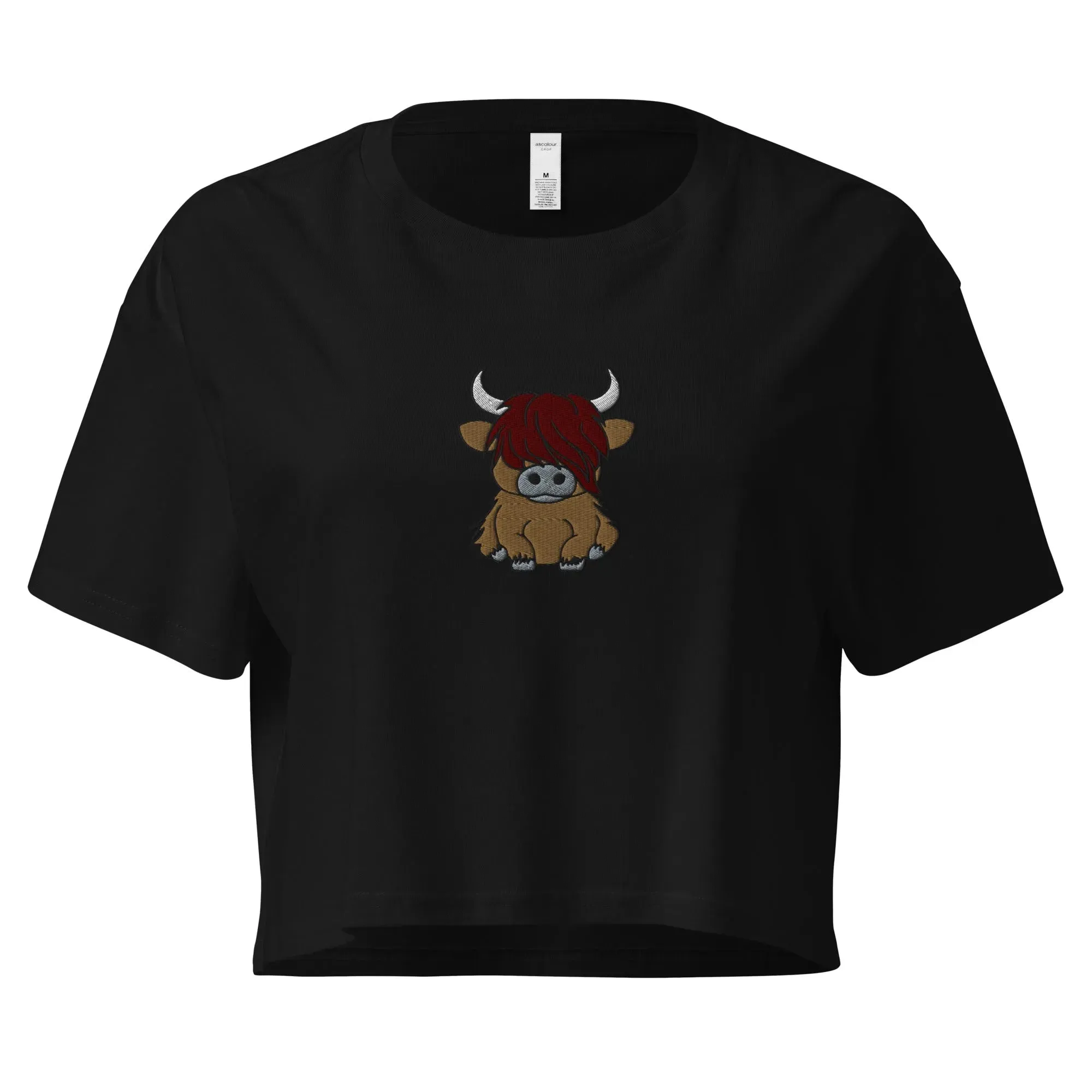 Scottish Highland Cow Embroidered Cropped T-Shirt