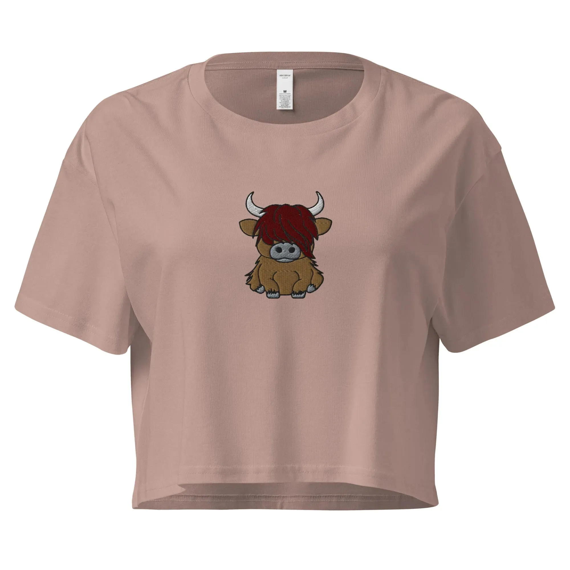 Scottish Highland Cow Embroidered Cropped T-Shirt