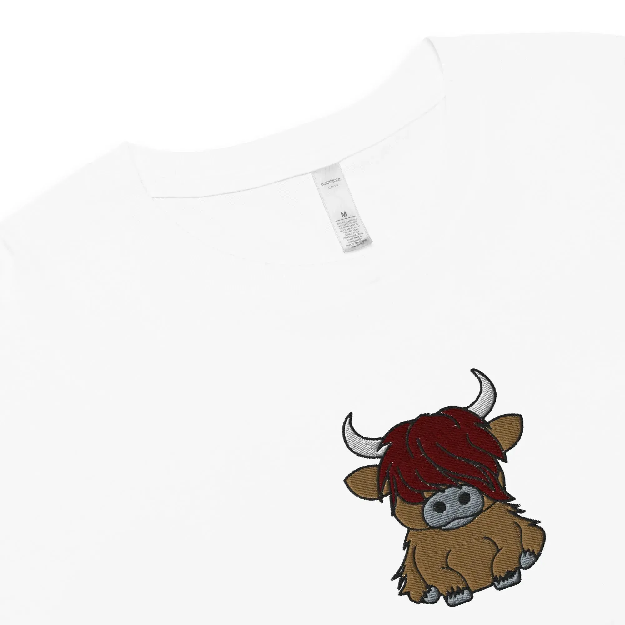 Scottish Highland Cow Embroidered Cropped T-Shirt