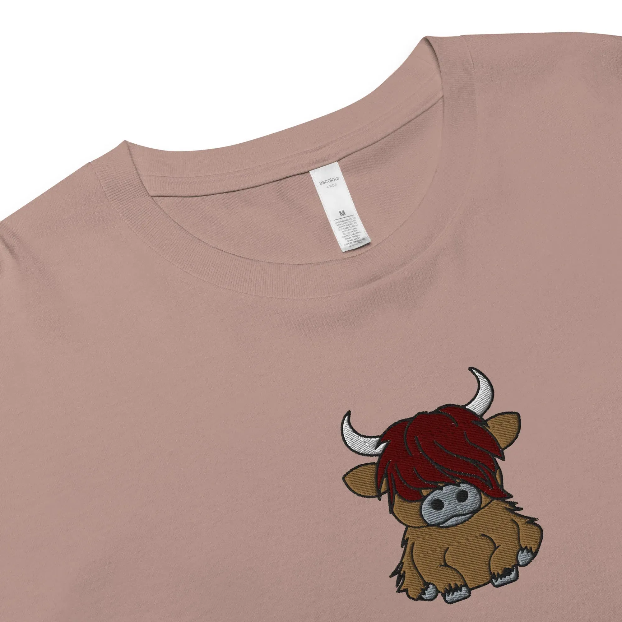 Scottish Highland Cow Embroidered Cropped T-Shirt