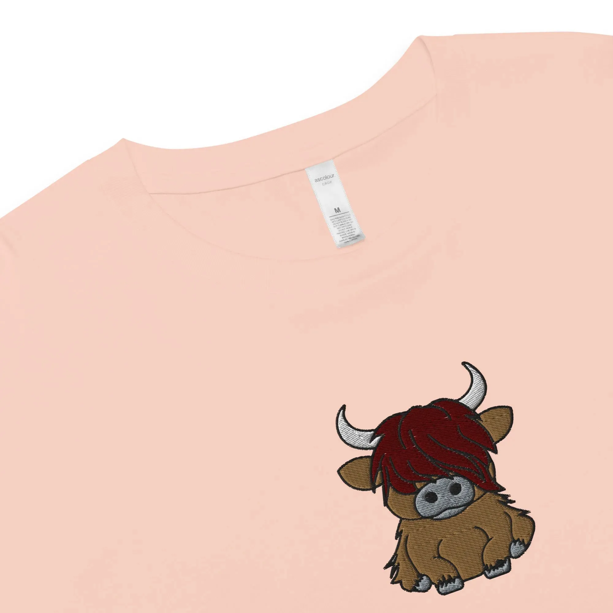 Scottish Highland Cow Embroidered Cropped T-Shirt