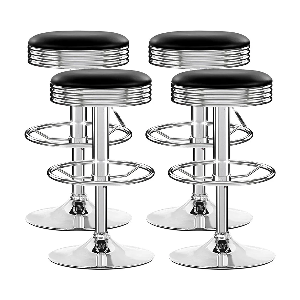 Set of 4 Kozani PU Leather Backless Bar Stools - Black & Chrome