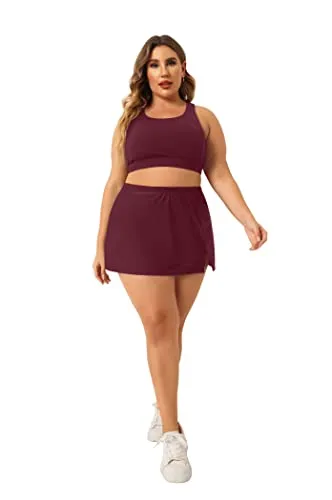 Side Slit Swim Skirt With Built In Brief For Curvy Women-Deep Burgundy