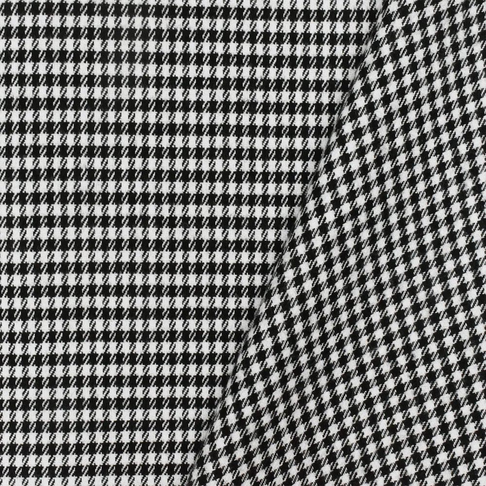 Simple Black-White Houndstooth Check Polyester Twill Woven Fabric