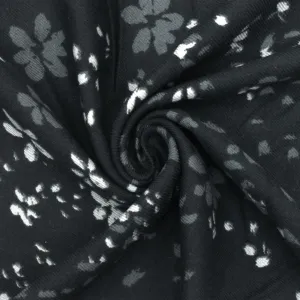 Simply Black-Gray-White Rayon Floral Printed Twill Woven Fabric