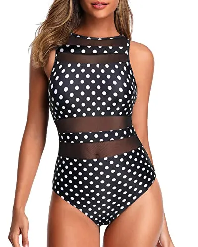 Slimming Bathing Suits For Women Open Back Swimwear-Black Dot