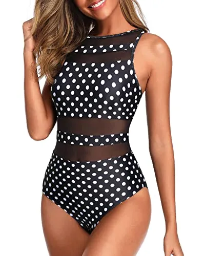 Slimming Bathing Suits For Women Open Back Swimwear-Black Dot