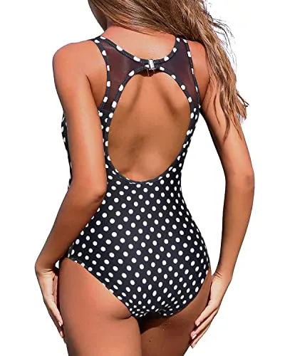 Slimming Bathing Suits For Women Open Back Swimwear-Black Dot