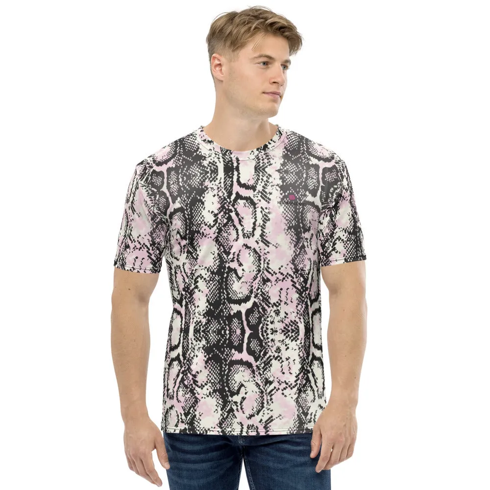 Snake Print Men's T-Shirt, Python Snakeskin Reptile Luxury Tees For Men-Made in USA/EU/MX